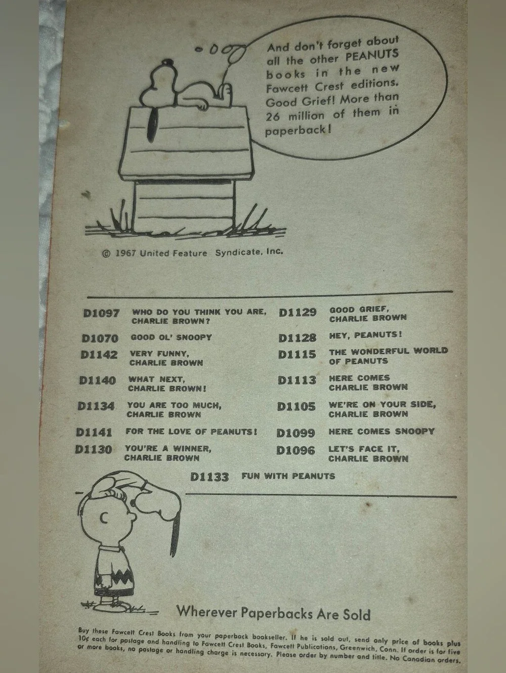 You're My Hero, Charlie Brown! Vintage Peanuts Paperback From 60's - Red & White